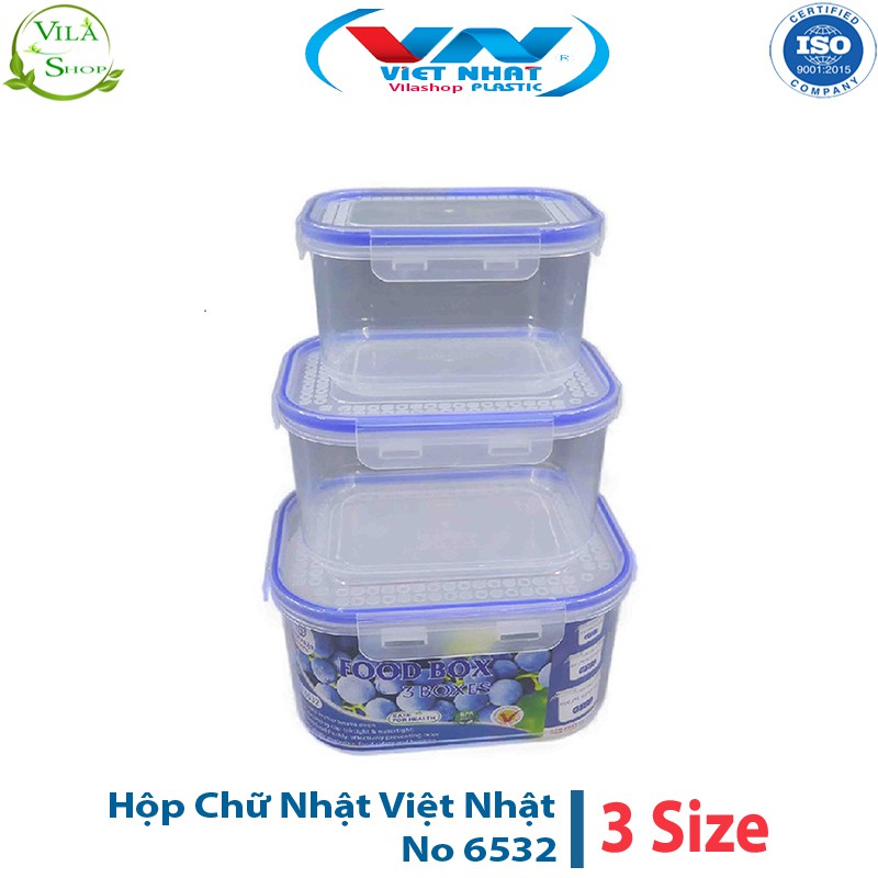 [ Bộ 3 ] Hộp Đựng Thực Phẩm, Hộp Nhựa Chữ Nhật Bảo Quản Đồ Tươi Việt Nhật No 6532 - Để Tủ Lạnh Giữ Nhiệt Tiện Lợi